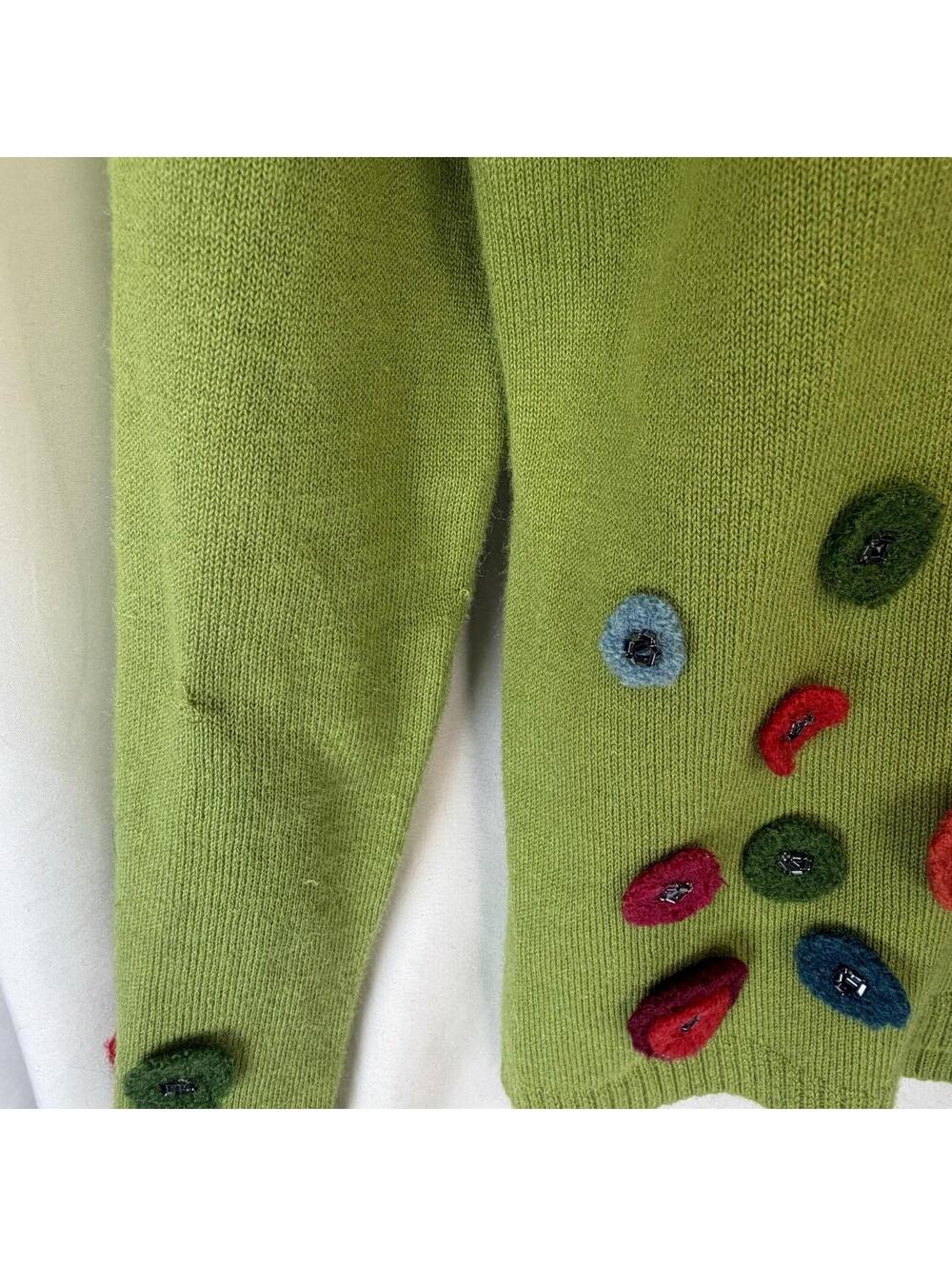 Acorn Patchwork Full Zip Collared Cardigan Green Whimsical Accents Unique Med - Picture 4 of 9